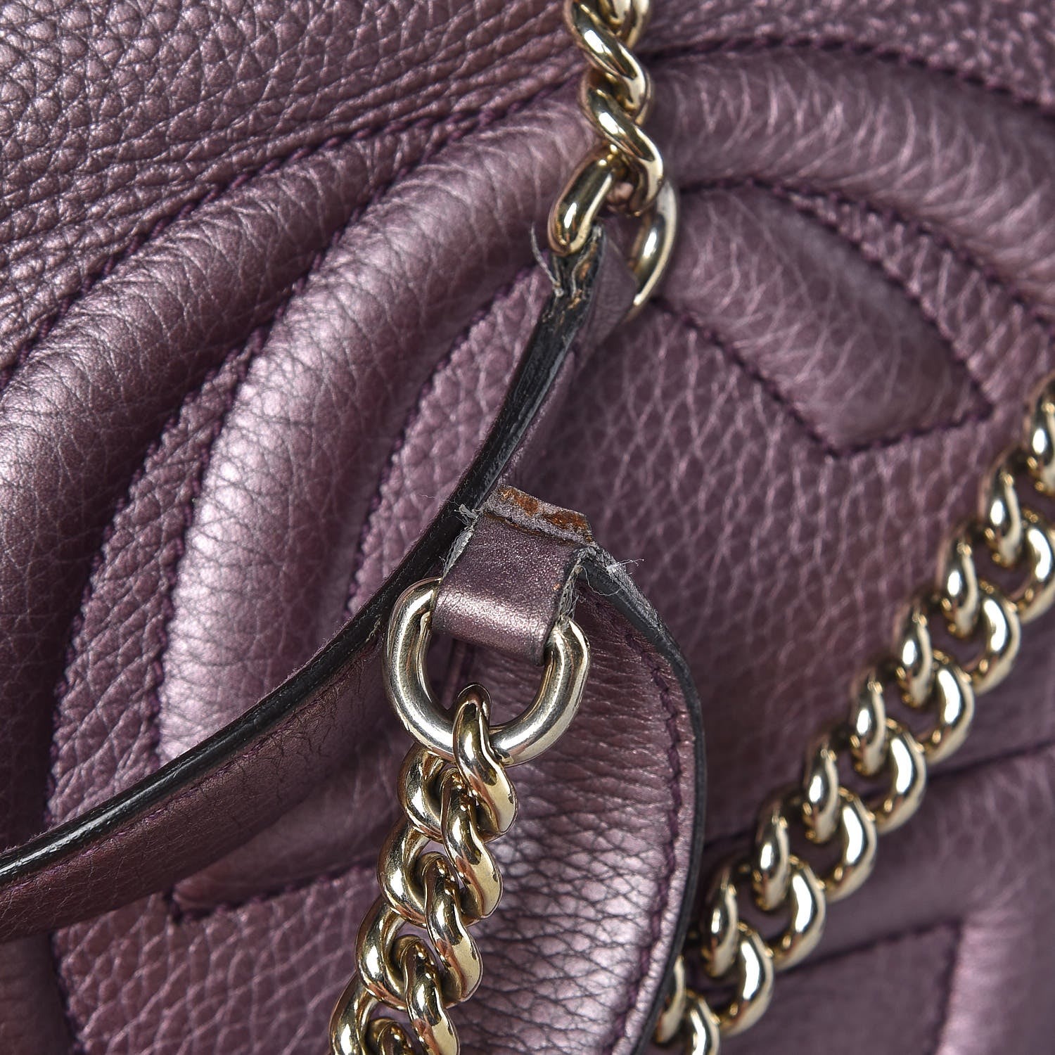 Gucci Metallic Pebbled Calfskin Medium Soho Chain Shoulder Bag Purple 7 of 7