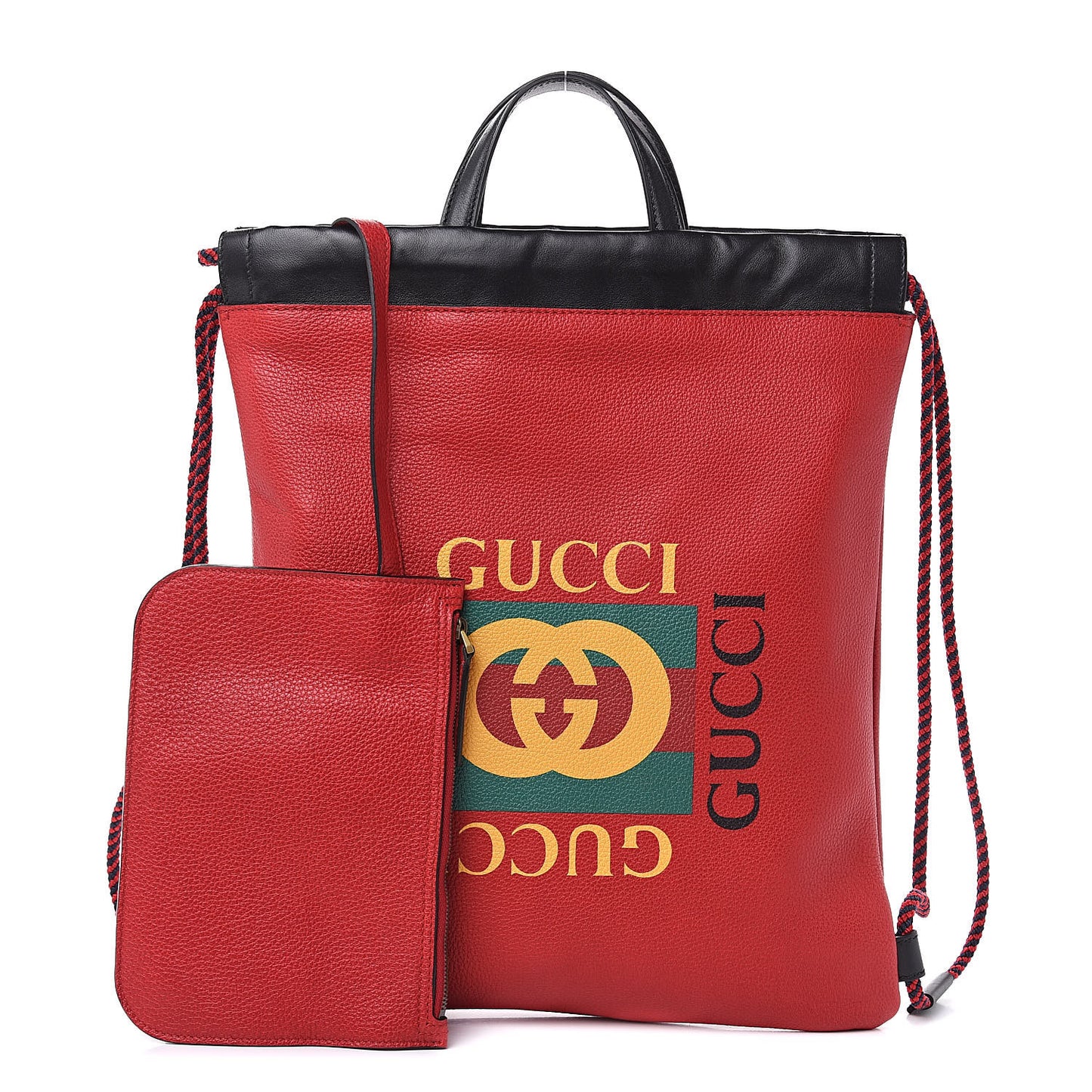 Calfskin Mens Logo Drawstring Backpack Red
