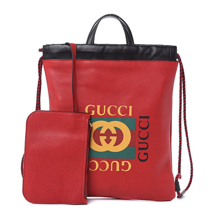Gucci Calfskin Mens Logo Drawstring Backpack Red 1 of 8