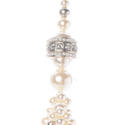 Chanel Graduated Pearl Crystal CC Long Necklace Silver 5 of 8