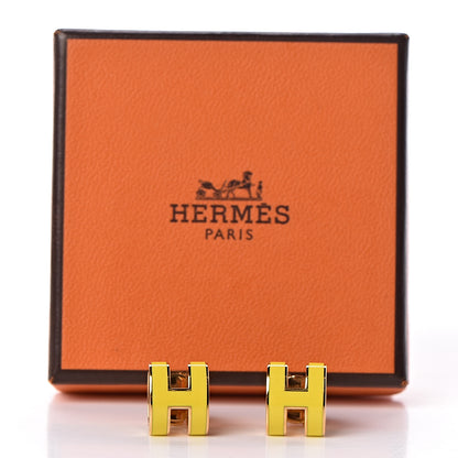 Hermes Gold Lacquered Pop H Earrings Jaune Sature 5 of 5