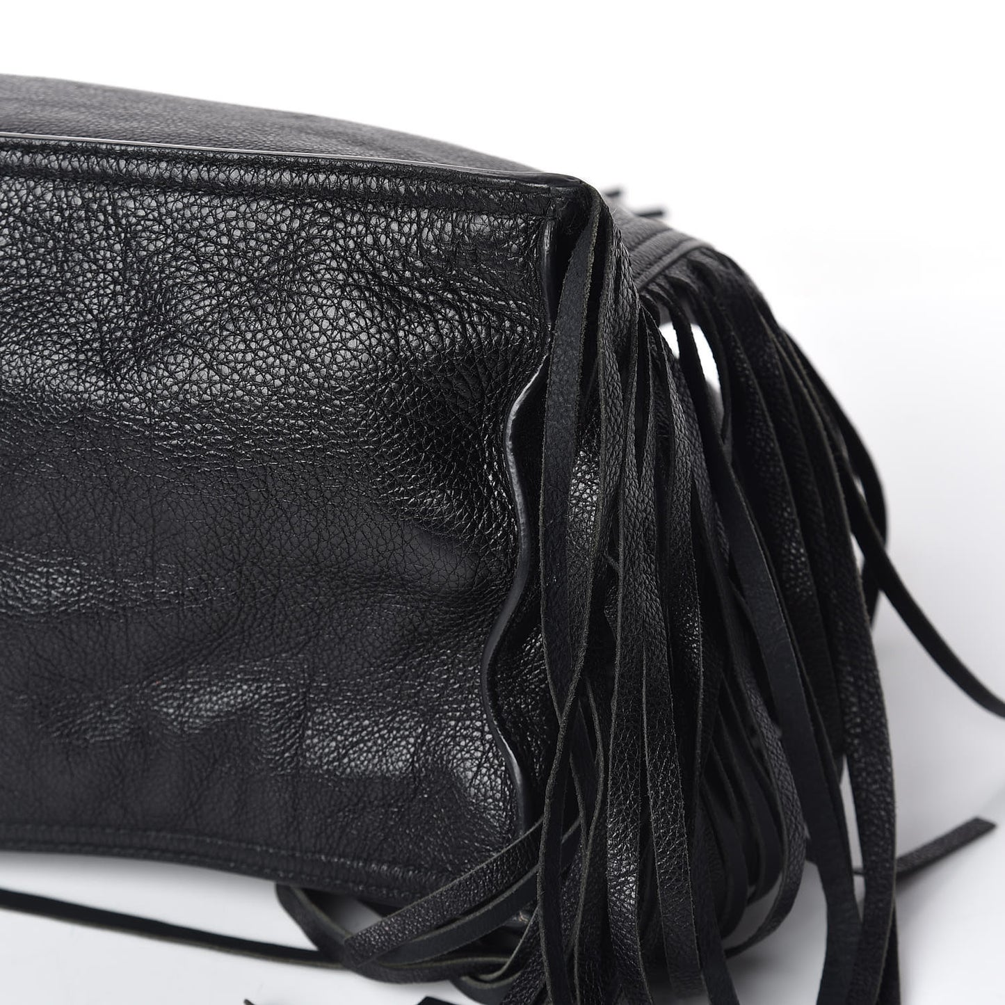 Glace Calfskin Etiquette Fringe Shoulder Bag Black Astrale