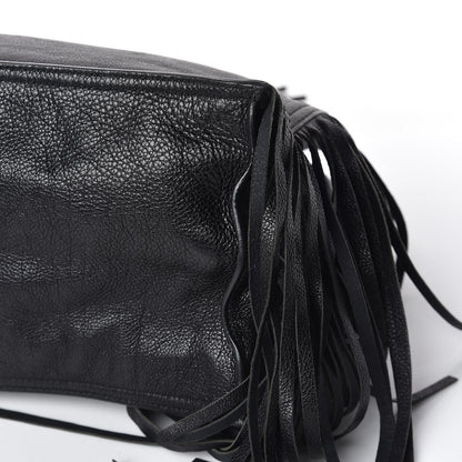 Prada Glace Calfskin Etiquette Fringe Shoulder Bag Black Astrale 12 of 13