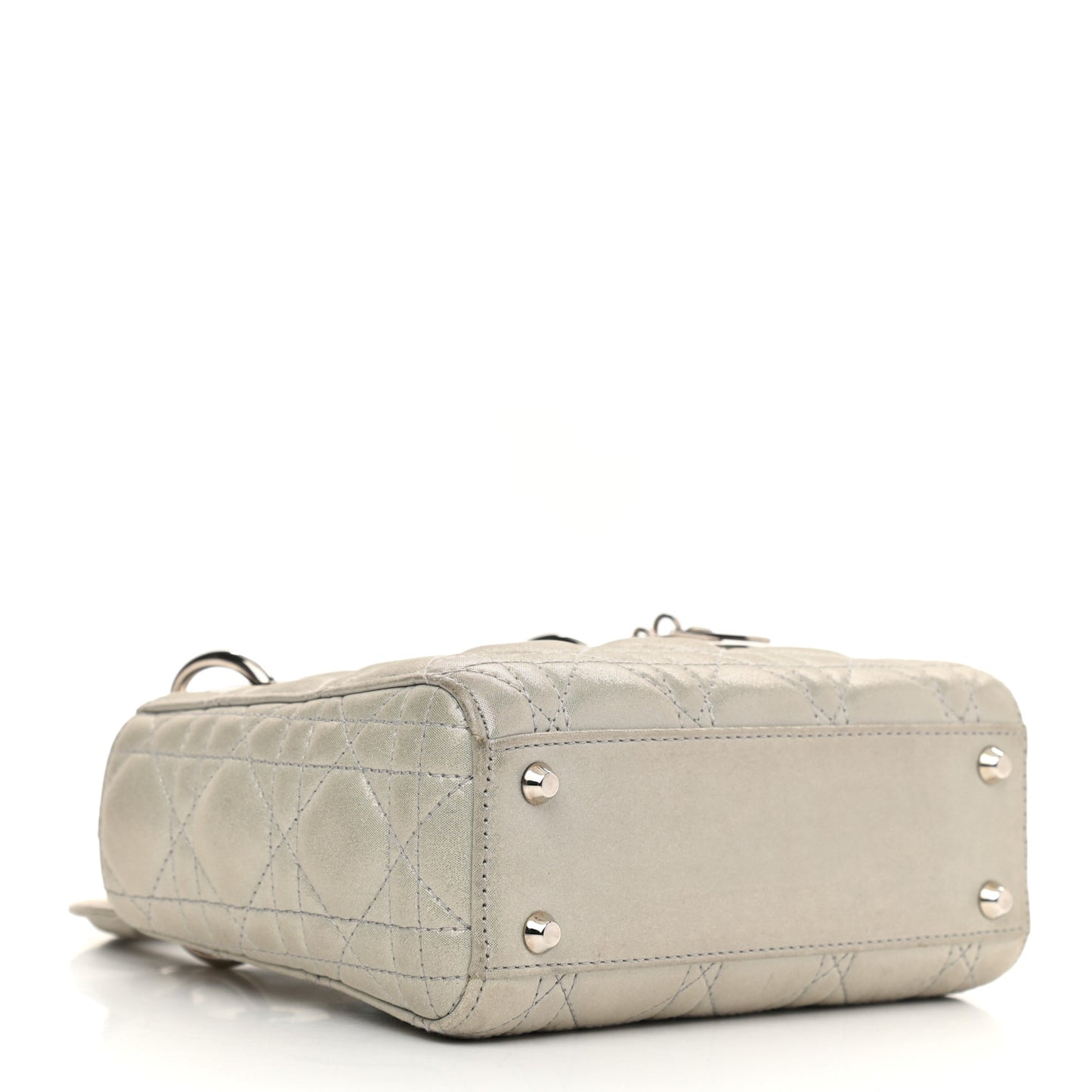 Metallic Lambskin Cannage Mini Lady Dior Grey