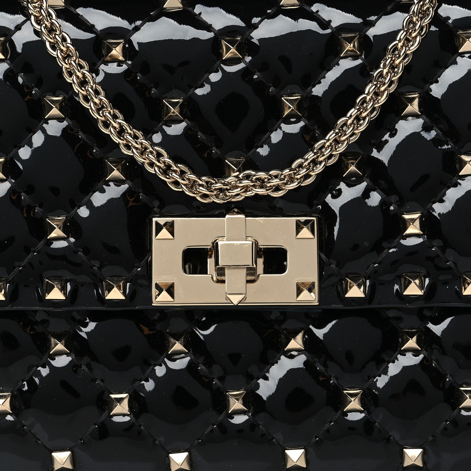 Valentino Garavani Patent Rockstud Spike Wallet on Chain Black 7 of 9