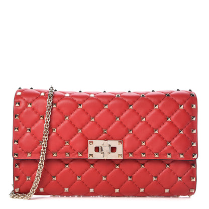 Valentino Garavani Lambskin Rockstud Spike Wallet on Chain Red 1 of 6