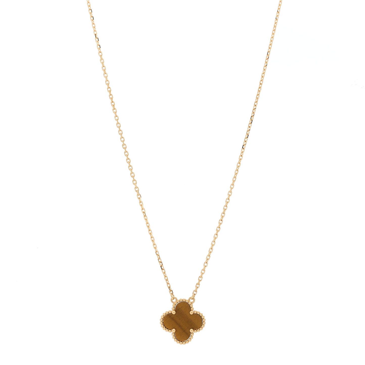 18K Yellow Gold Tiger Eye Vintage Alhambra Pendant Necklace