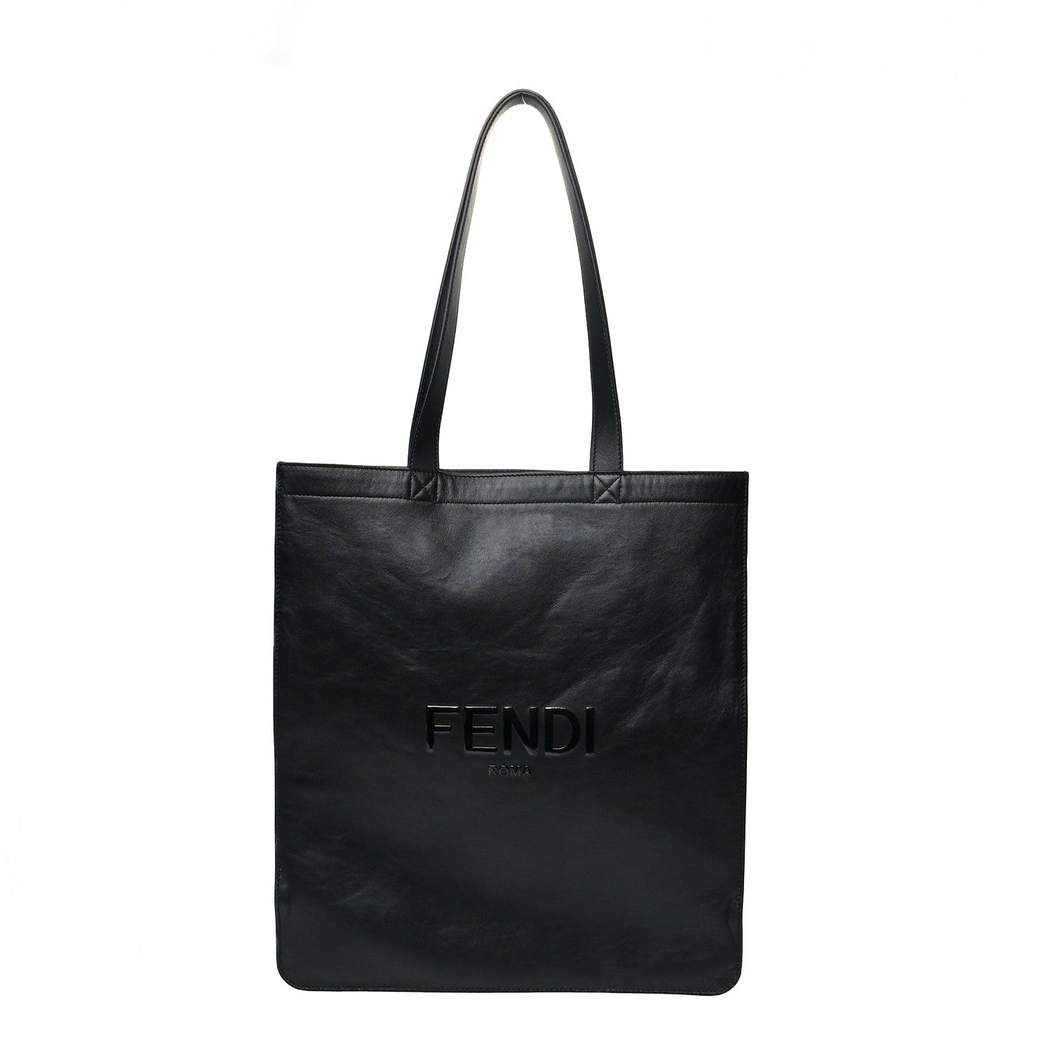 Fendi Vitello Grace Light Logo Fendi Pack Flat Shopping Tote Black 1 of 13