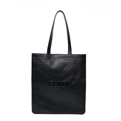 Fendi Vitello Grace Light Logo Fendi Pack Flat Shopping Tote Black 1 of 13