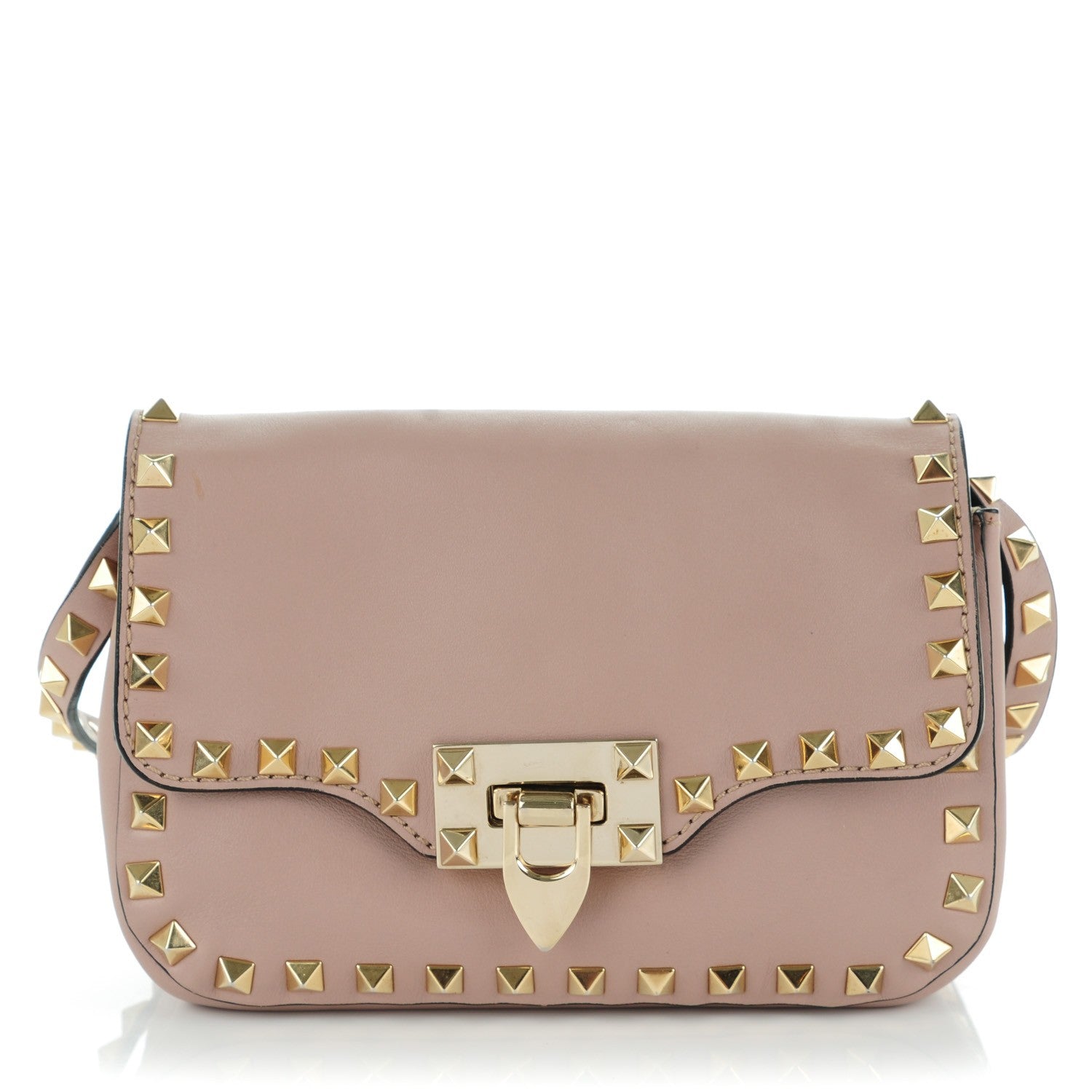 Valentino Garavani Vitello Mini Rockstud Flap Saddle Crossbody Bag Poudre 1 of 7