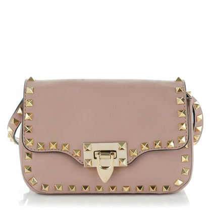 Valentino Garavani Vitello Mini Rockstud Flap Saddle Crossbody Bag Poudre 1 of 7