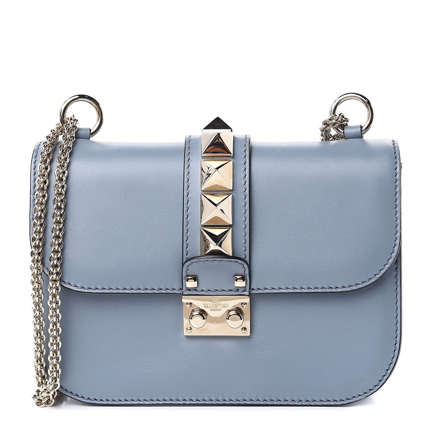 Vitello Small Glam Lock Rockstud Flap Sky Sorbet