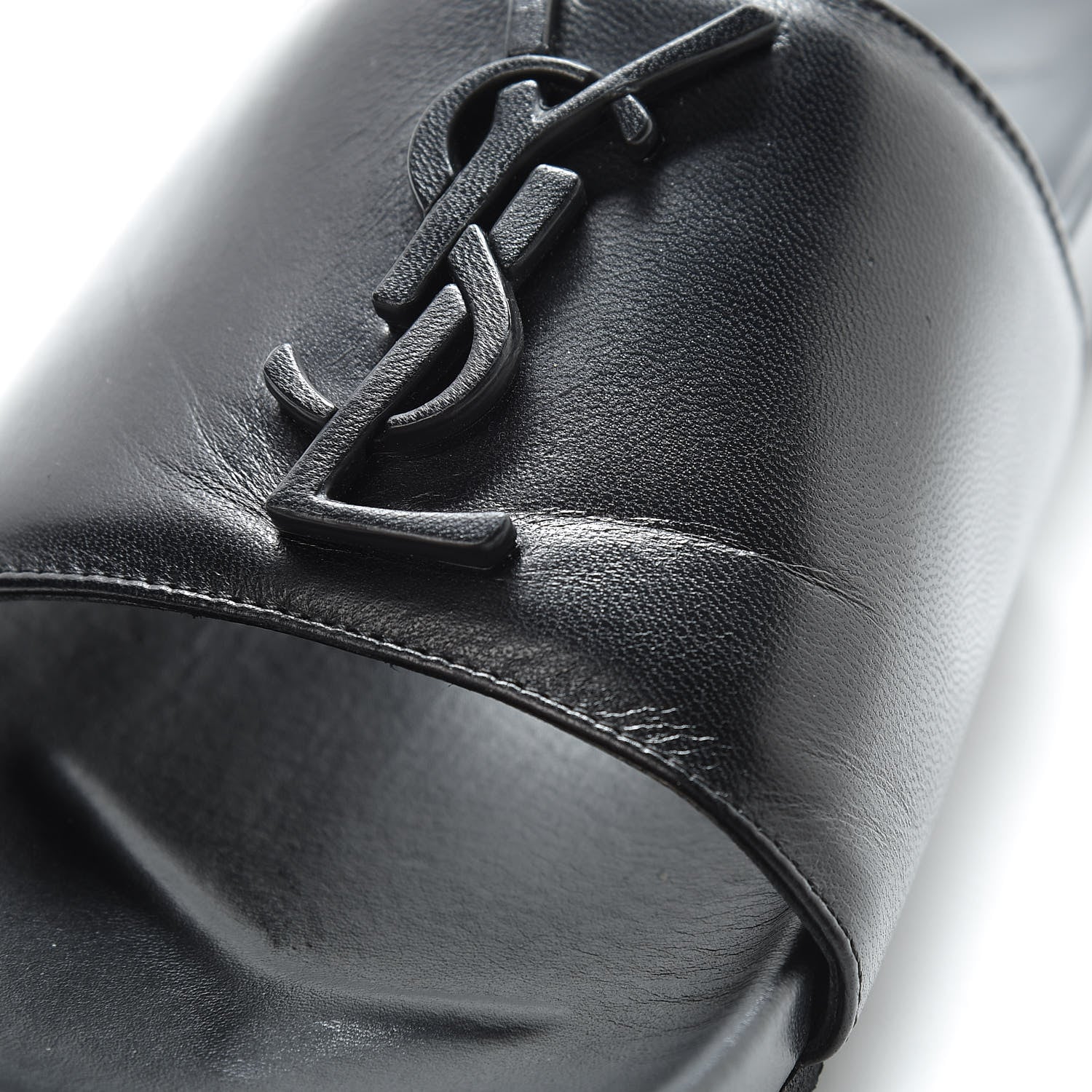 Saint Laurent Lambskin Joan Slide Sandals 37.5 Black 9 of 10