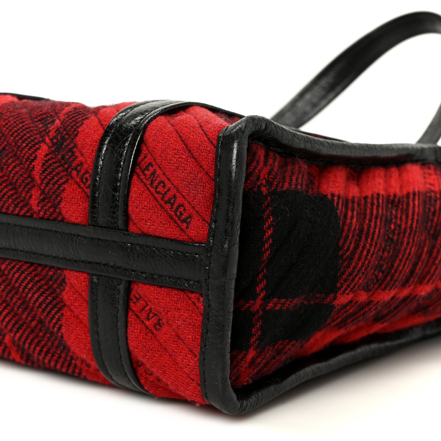 Wool Cuir Arena Plaid Diagonal Allover Logo Matelasse XS Bazar Shopper Tote Red Black