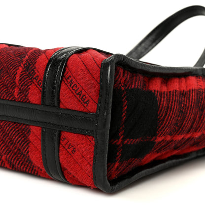 Balenciaga Wool Cuir Arena Plaid Diagonal Allover Logo Matelasse XS Bazar Shopper Tote Red Black 11 of 11