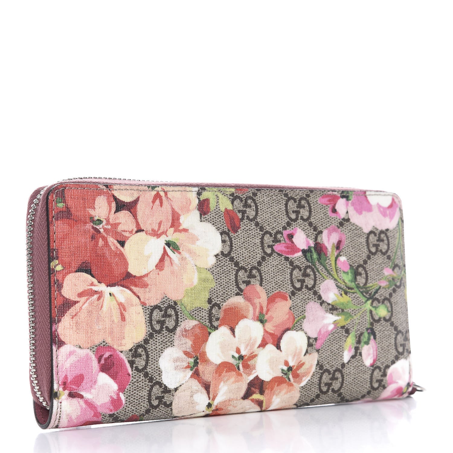 Gucci GG Supreme Monogram Blooms Zip Around Wallet Beige Multicolor Dry Rose 3 of 8