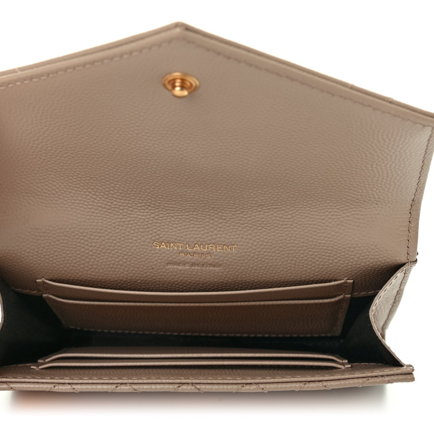 Grain De Poudre Textured Mixed Matelasse Triquilt Small Monogram Envelope Wallet Dark Beige