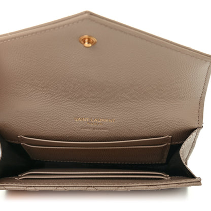 Saint Laurent Grain De Poudre Textured Mixed Matelasse Triquilt Small Monogram Envelope Wallet Dark Beige 5 of 7