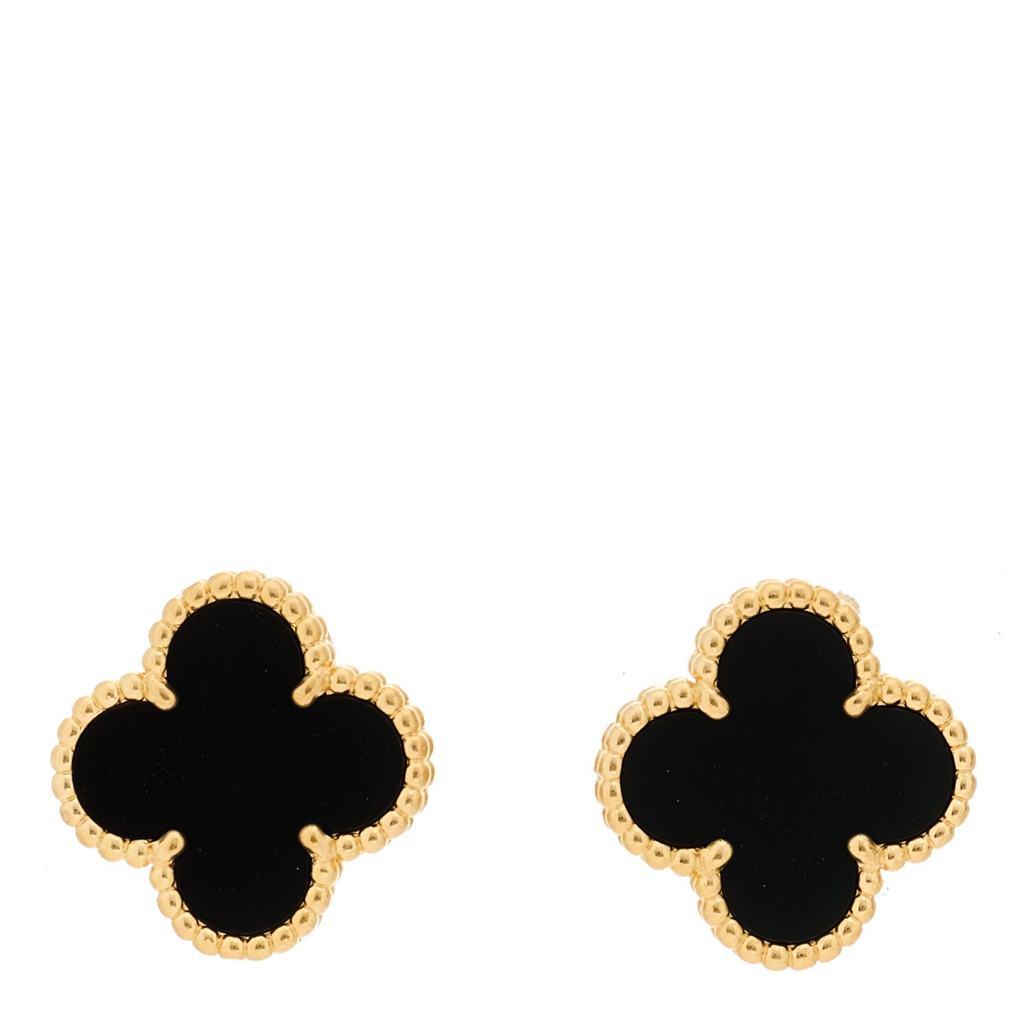 18K Yellow Gold Black Onyx Vintage Alhambra Earrings