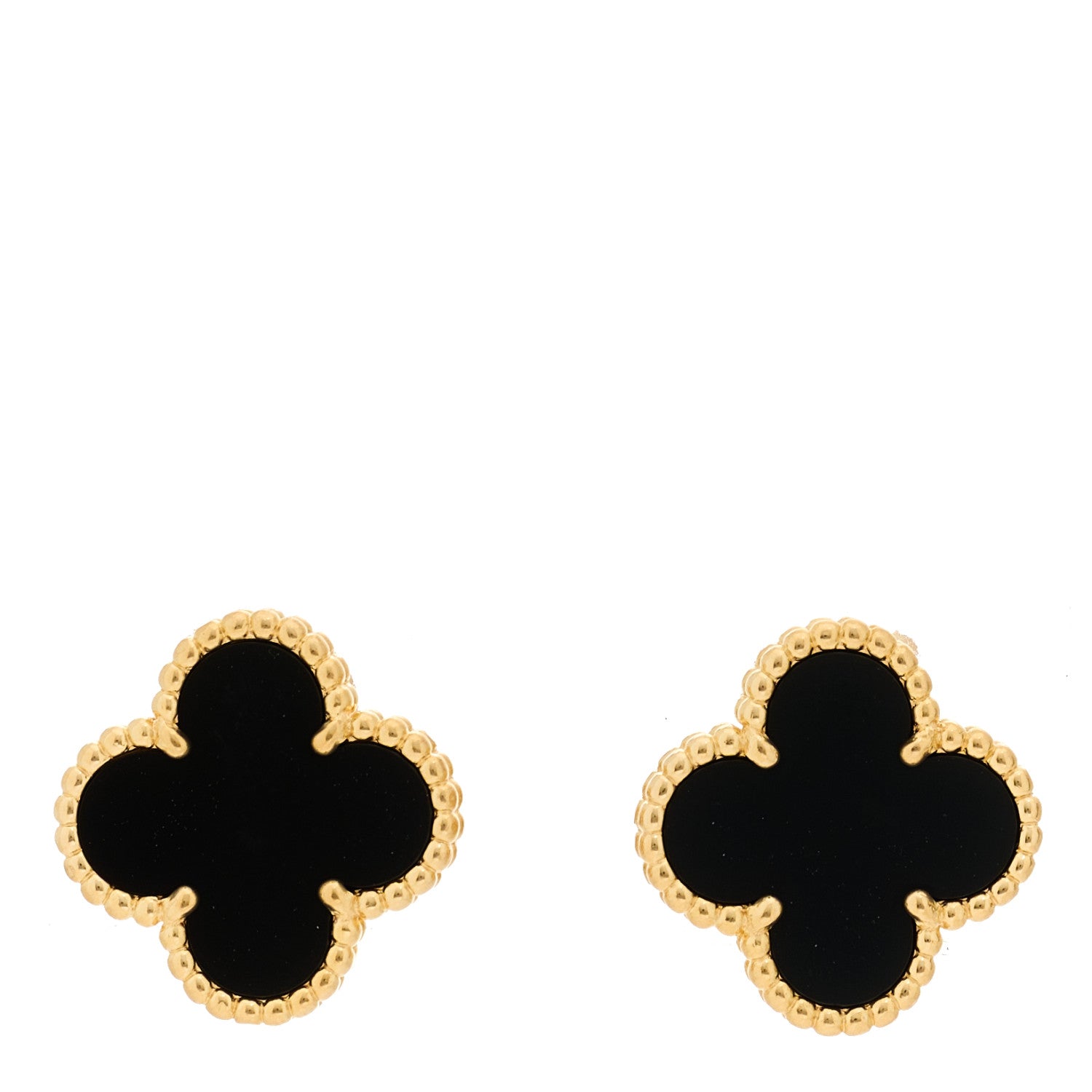Van Cleef & Arpels 18K Yellow Gold Black Onyx Vintage Alhambra Earrings 1 of 5