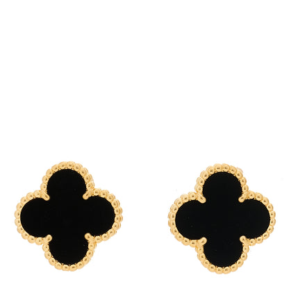 Van Cleef & Arpels 18K Yellow Gold Black Onyx Vintage Alhambra Earrings 1 of 5