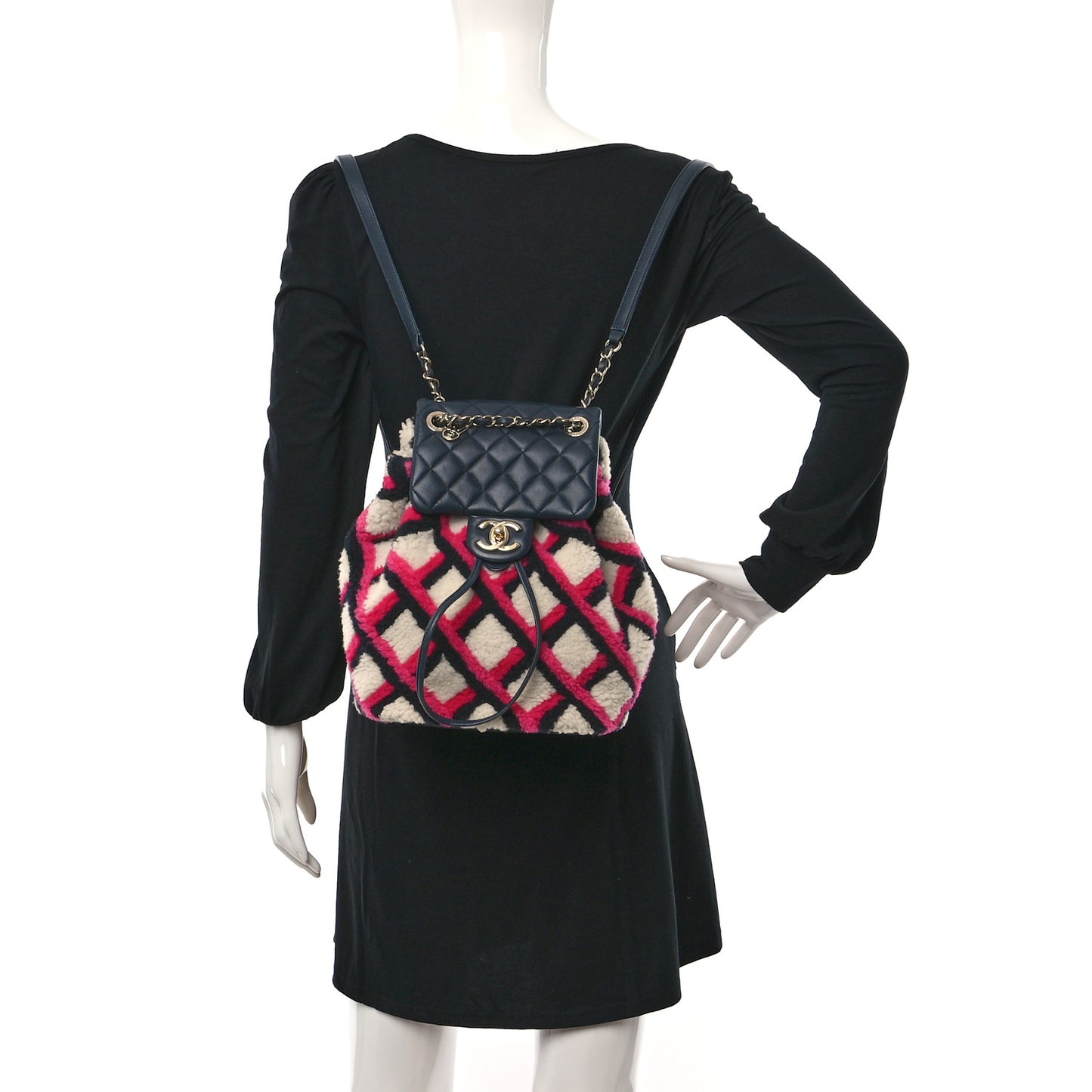 Lambskin Shearling Small Urban Spirit Backpack White Fuchsia Navy