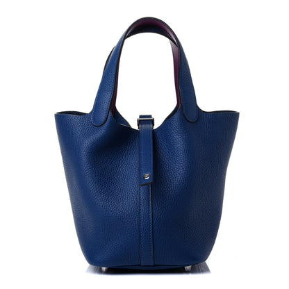 Hermes Taurillon Clemence Swift Eclat Picotin Lock 18 PM Deep Blue Anemone 1 of 5