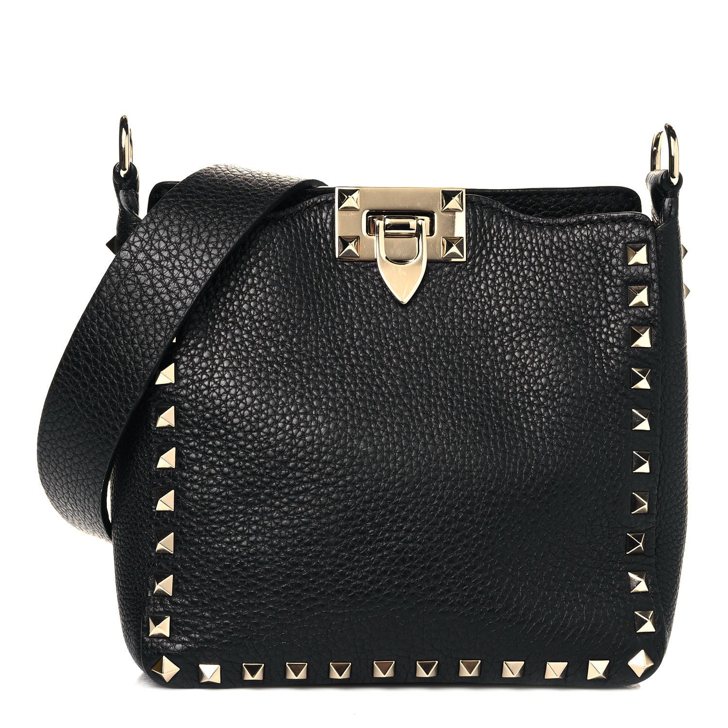 Valentino Garavani Pebbled Calfskin Mini Rockstud Flip-Lock Messenger Bag Black 1 of 9