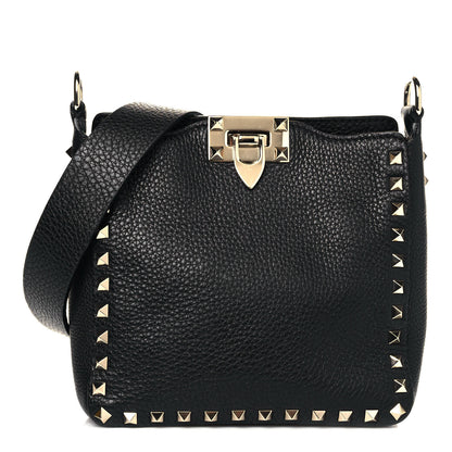 Valentino Garavani Pebbled Calfskin Mini Rockstud Flip-Lock Messenger Bag Black 1 of 9