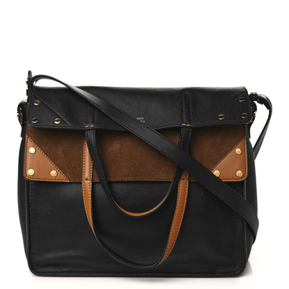 Fendi Vitello Grace Suede Large Flip Tote Black Marrone 1 of 5