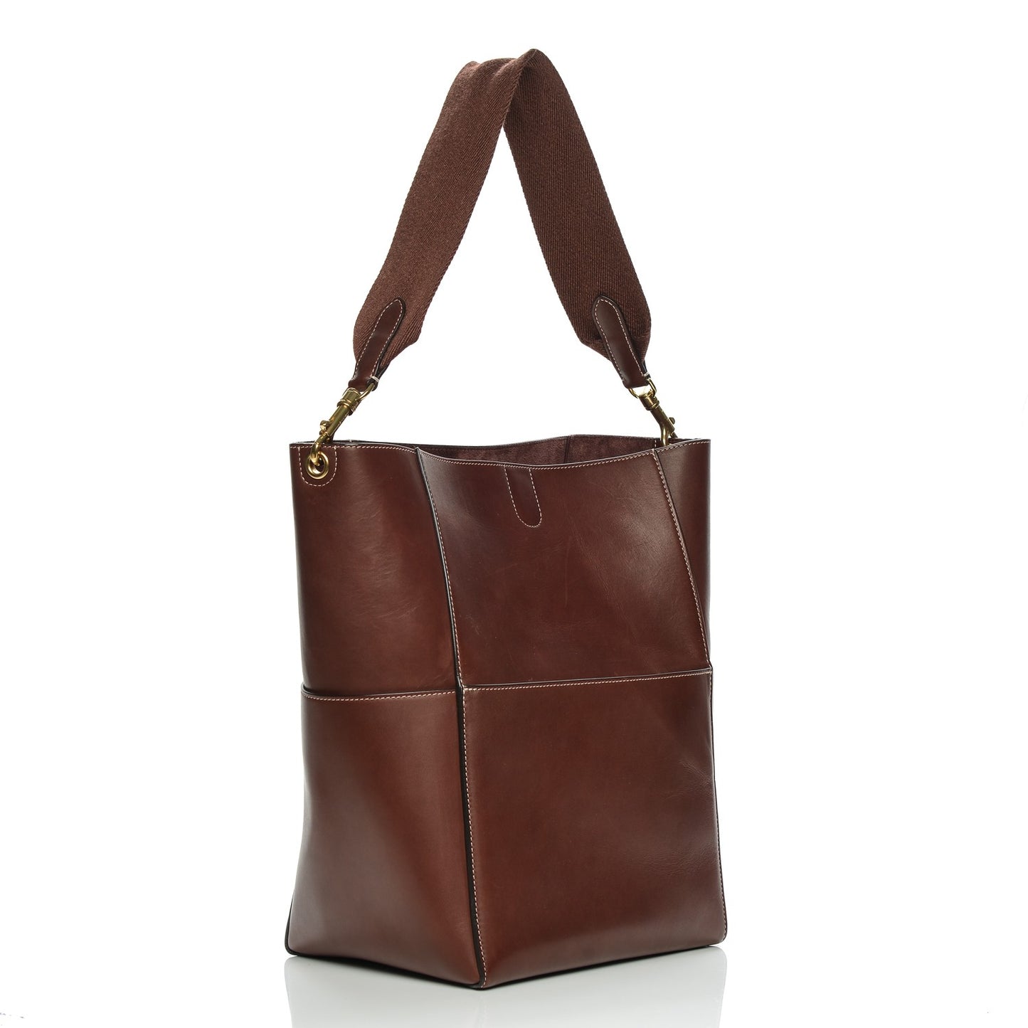 Natural Calfskin Sangle Bucket Bag Burgundy