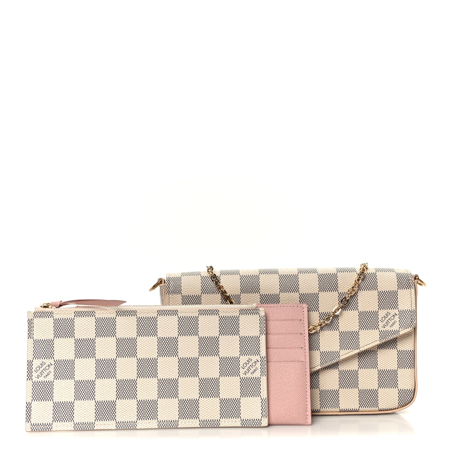 Louis Vuitton Damier Azur Pochette Felicie Chain Wallet Rose Ballerine 3 of 12