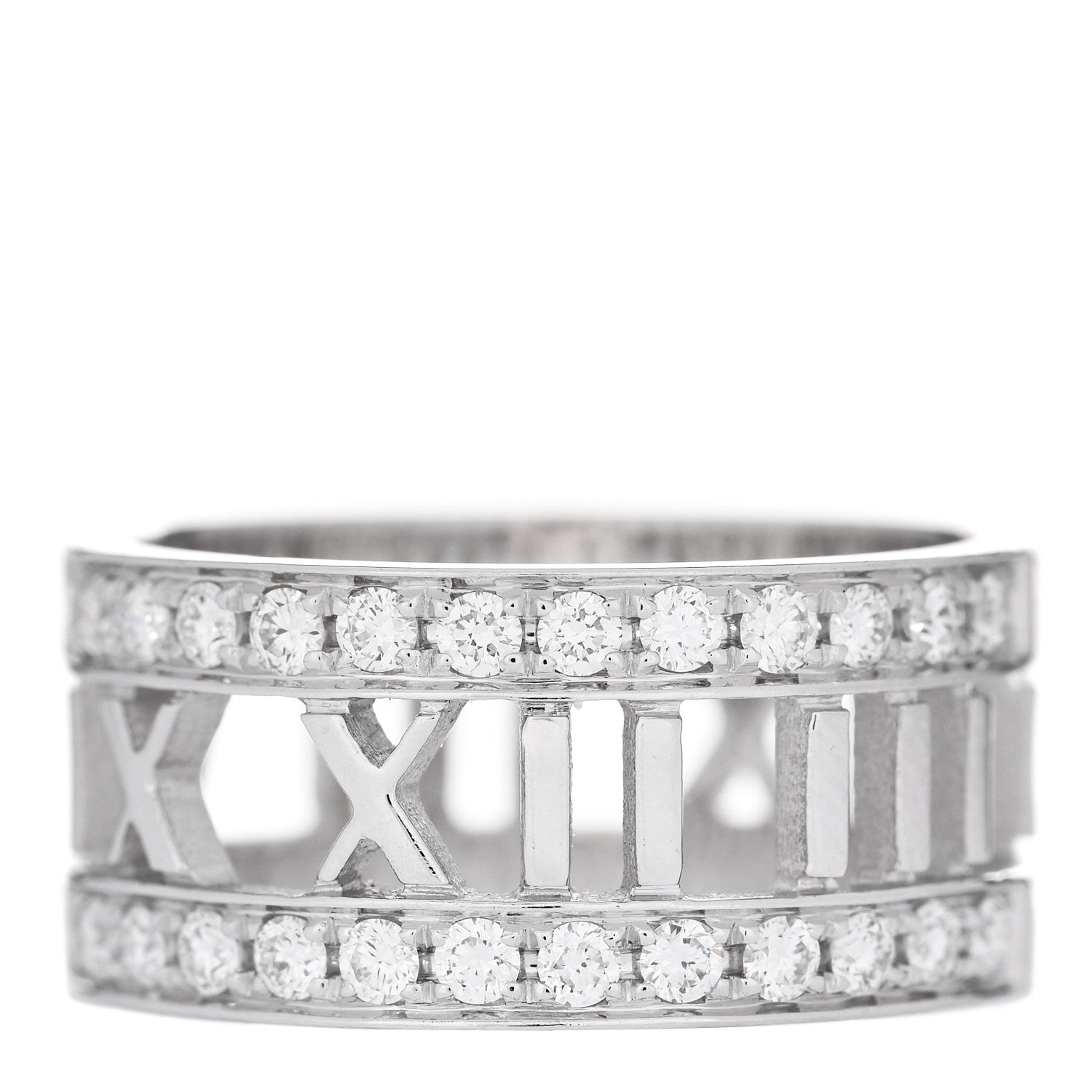 Tiffany 18K White Gold Diamond Wide Atlas Open Ring 51 5.75 1 of 5