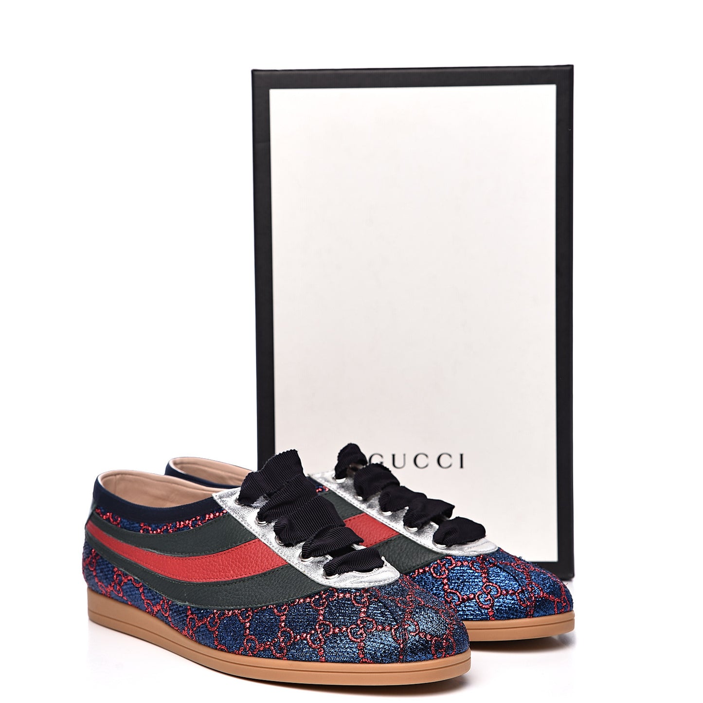 Lurex Calfskin Web GG Monogram Womens Falacer Sneakers 41 Iridescent Blue Iridescent Red Silver