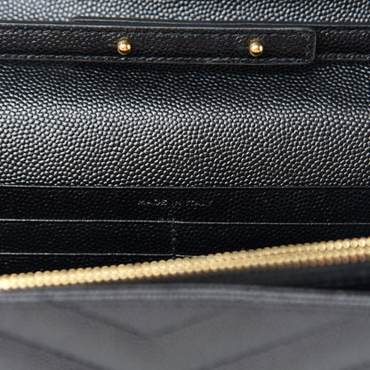 Saint Laurent Grain De Poudre Matelasse Chevron Monogram Chain Wallet Black 9 of 12