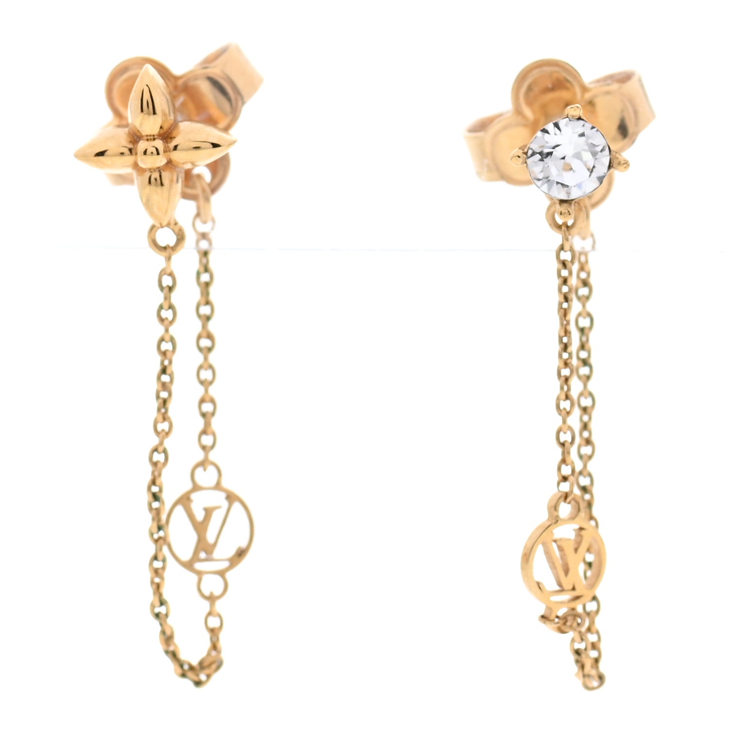 Louis Vuitton Metal Crystal Petit Louis Earrings Gold 1 of 5