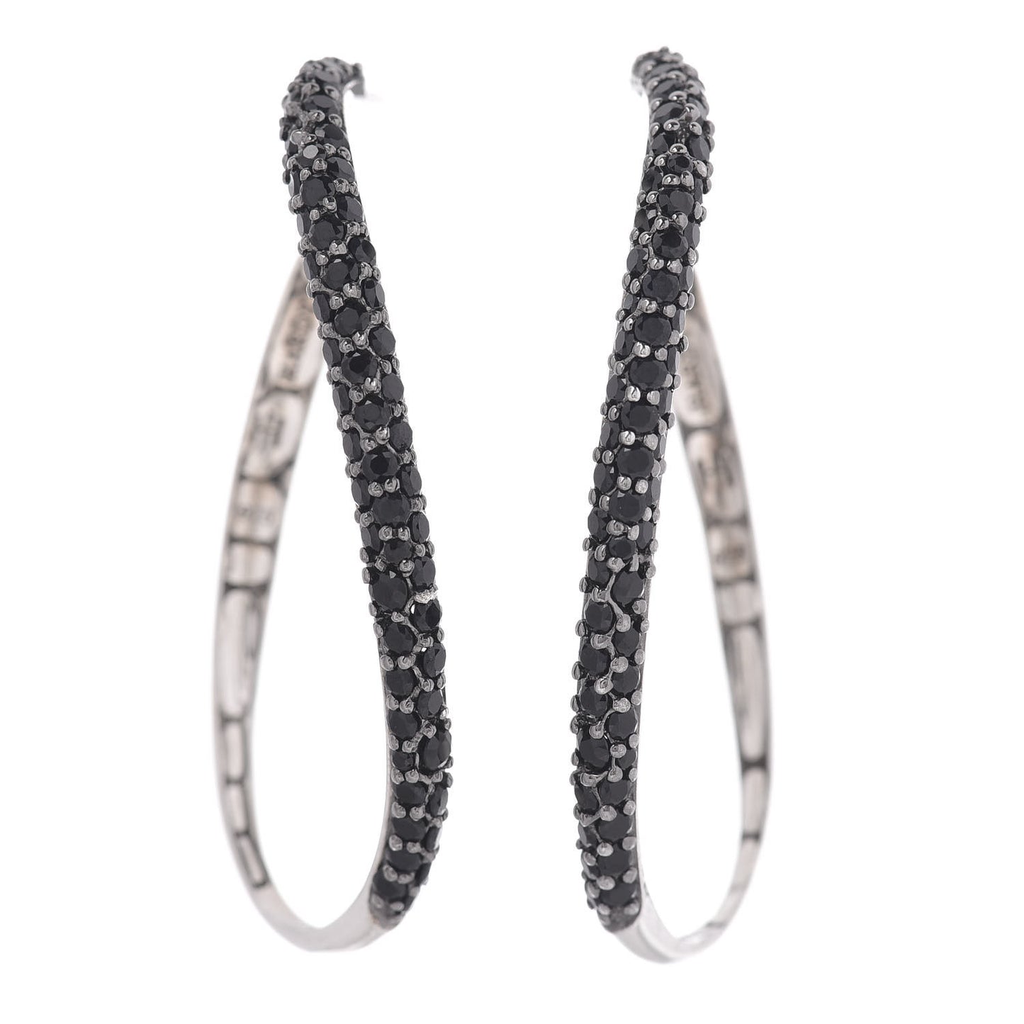 Sterling Silver Black Sapphire Kali Lava Hoop Earrings