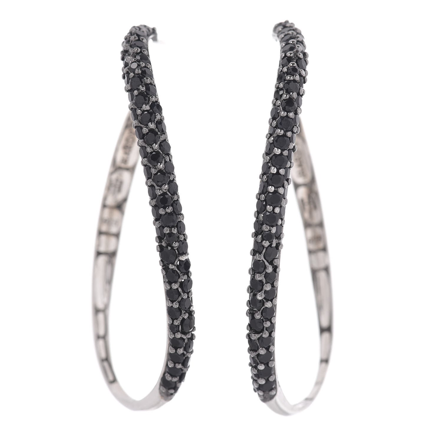 John Hardy Sterling Silver Black Sapphire Kali Lava Hoop Earrings 1 of 4