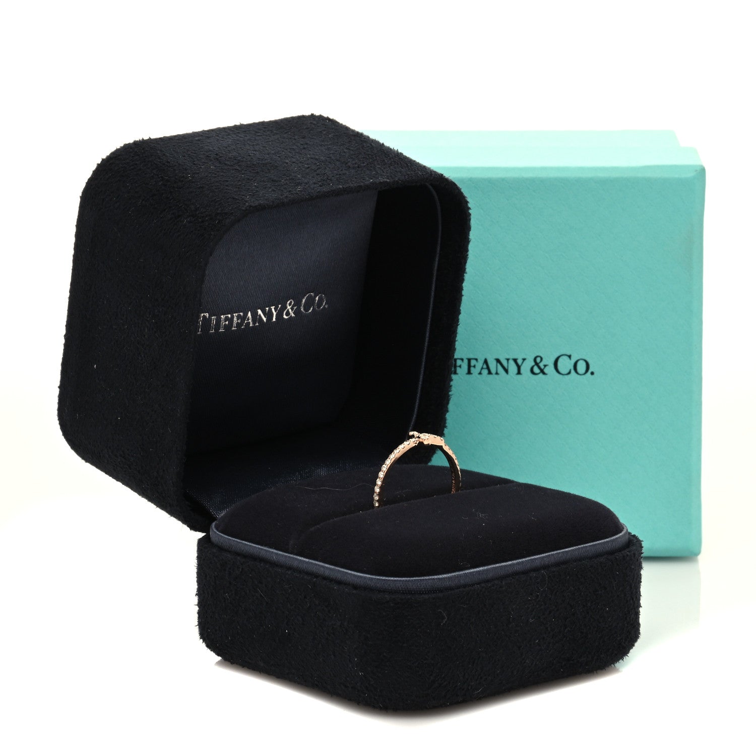 Tiffany 18K Rose Gold Diamond T Wire Band Ring 49 5 6 of 6