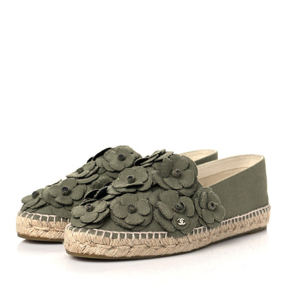 Chanel Fabric Camellia CC Espadrilles 40 Khaki 3 of 9