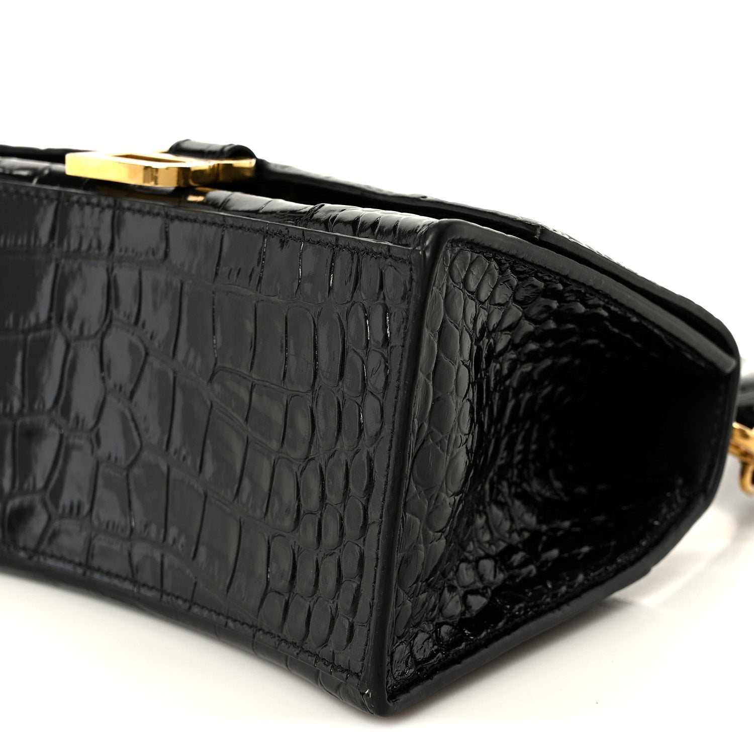 Balenciaga Shiny Calfskin Crocodile Embossed Small Hourglass Top Handle Bag Black 11 of 11