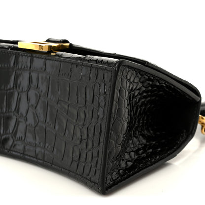Balenciaga Shiny Calfskin Crocodile Embossed Small Hourglass Top Handle Bag Black 11 of 11