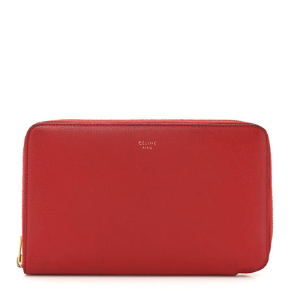 Celine Drummed Calfskin Large Zip Around Multifunction Wallet Red 1 of 12