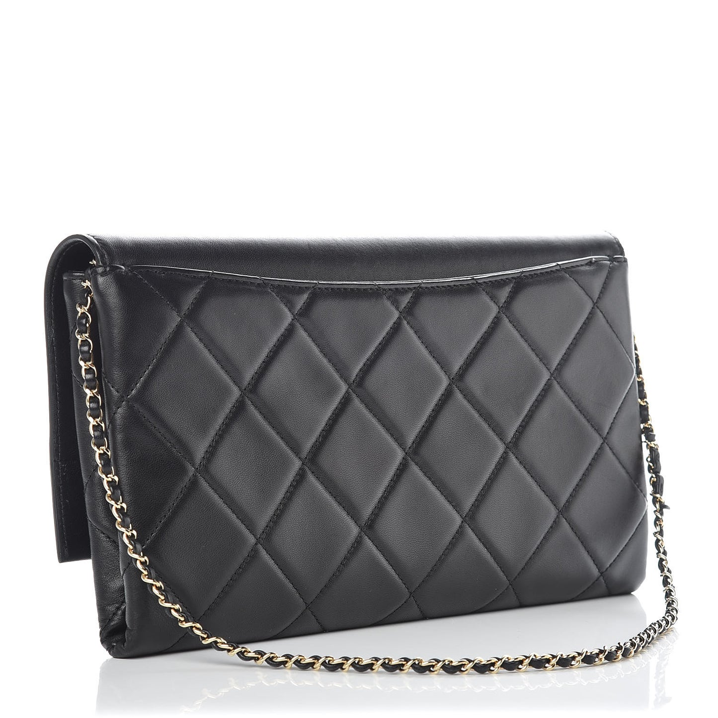 Lambskin Quilted Retro Label Clutch Black