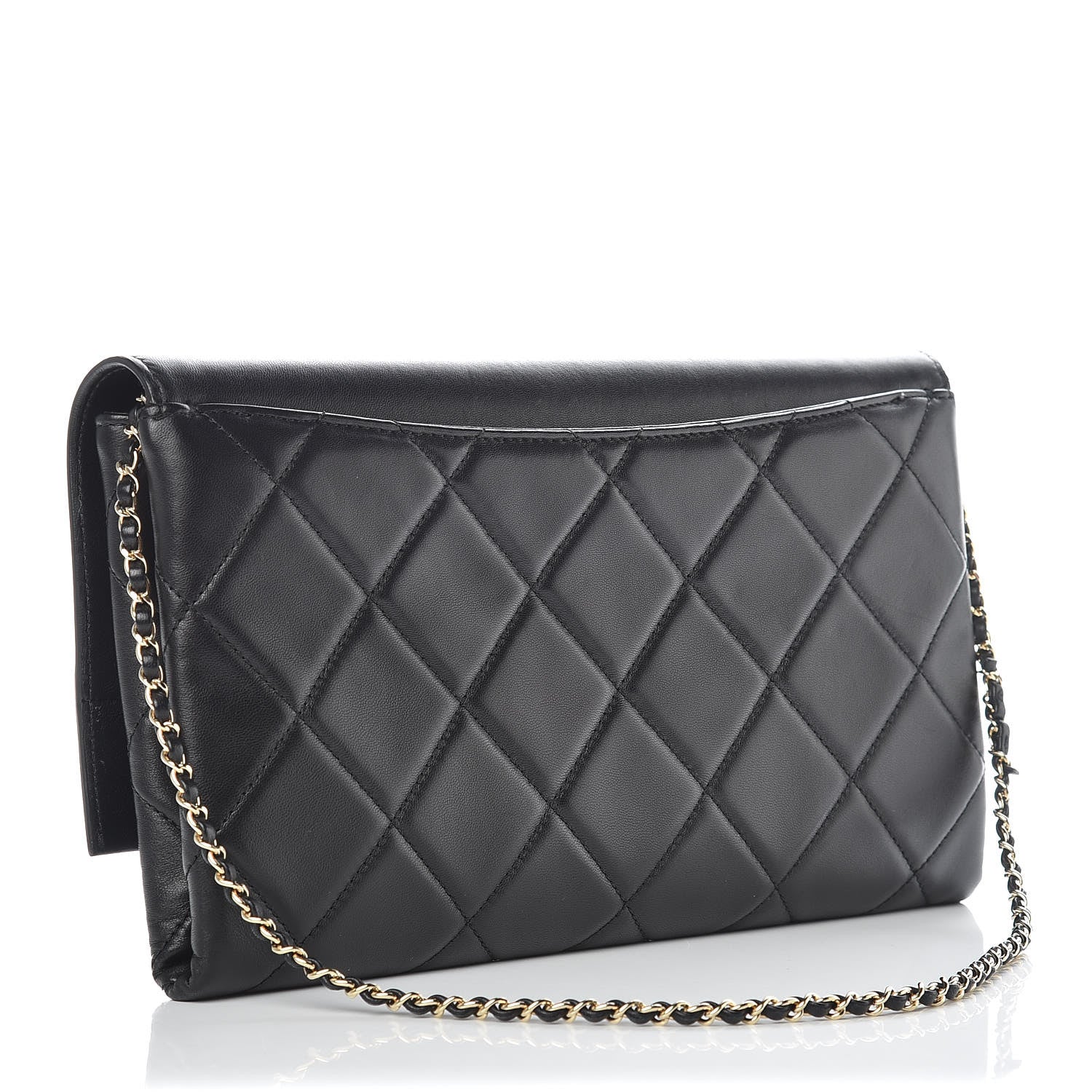 Chanel Lambskin Quilted Retro Label Clutch Black 3 of 9