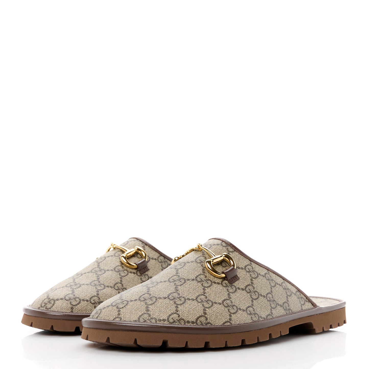 GG Supreme Monogram Granada Kid Mens Horsebit Lug Sole Mules 8 Beige Ebony New Acero