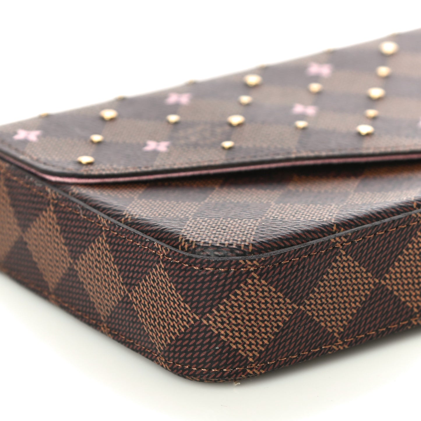 Damier Ebene Studded Pochette Felicie Chain Wallet