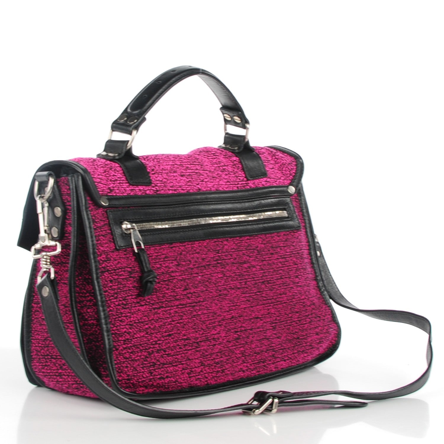 Proenza Schouler Tweed Lambskin Medium PS1 Satchel Berry Fuxia Pink 4 of 10