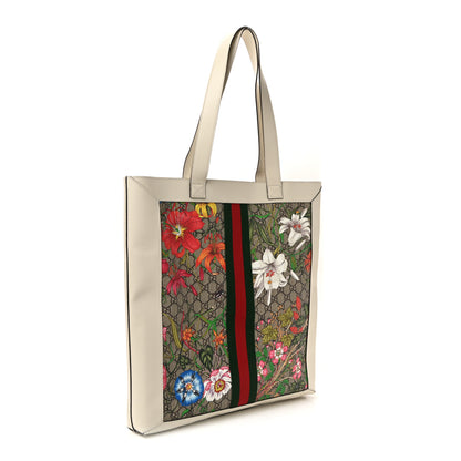 Gucci GG Supreme Monogram Flora Web Ophidia Vertical Shopping Tote White 4 of 11