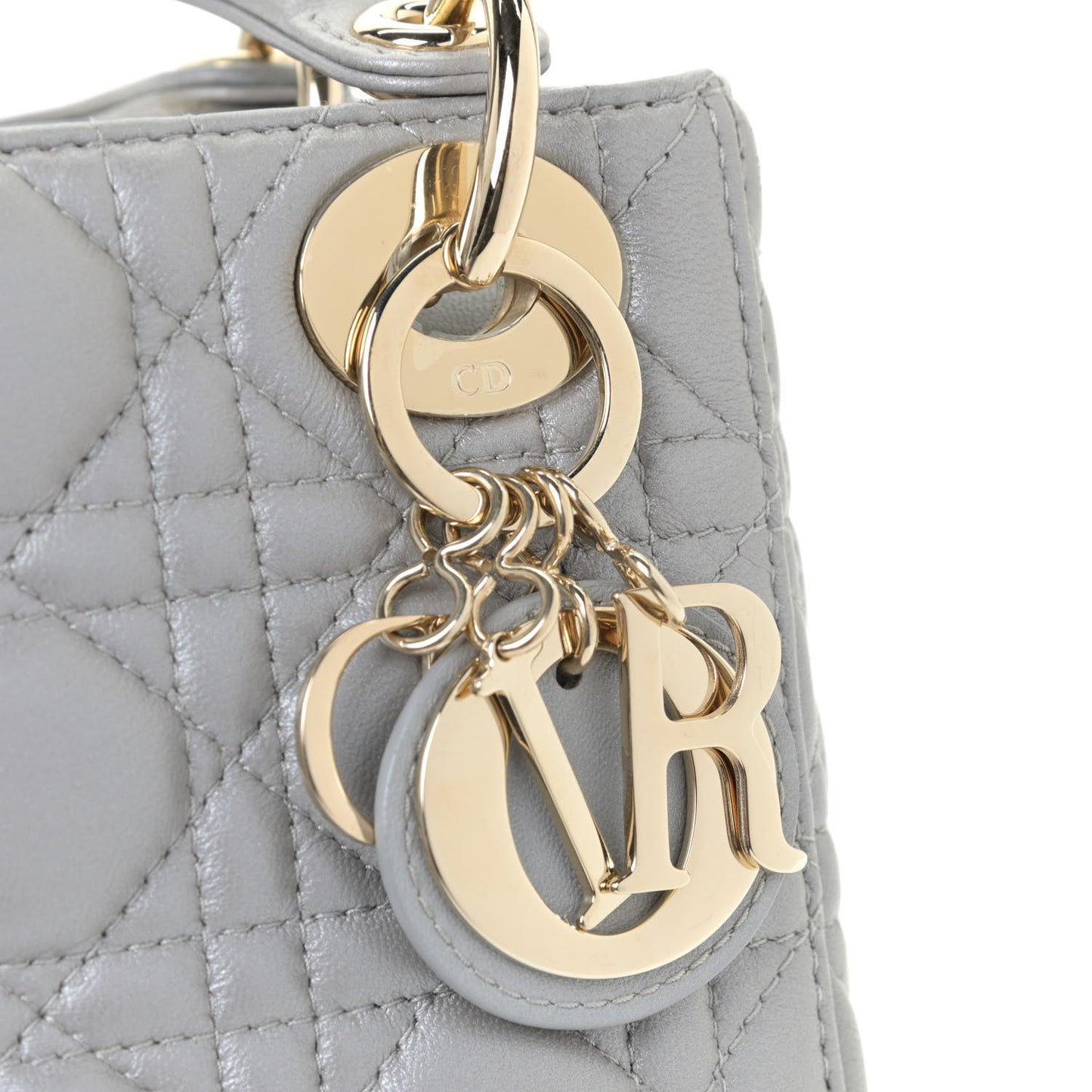 Metallic Lambskin Cannage Mini Lady Dior Grey